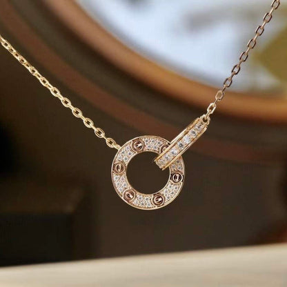 [Auream]LOVE 7.6MM NECKLACE ROSE GOLD AND SILVER  FULL DIAMOND