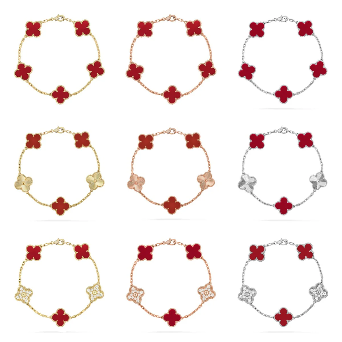 [Auream] CLOVER 5 MOTIF RED CORNELIAN BRACELET COLLECTION