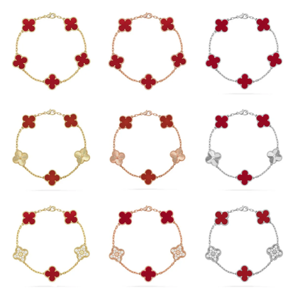 [Auream] CLOVER 5 MOTIF RED CORNELIAN BRACELET COLLECTION