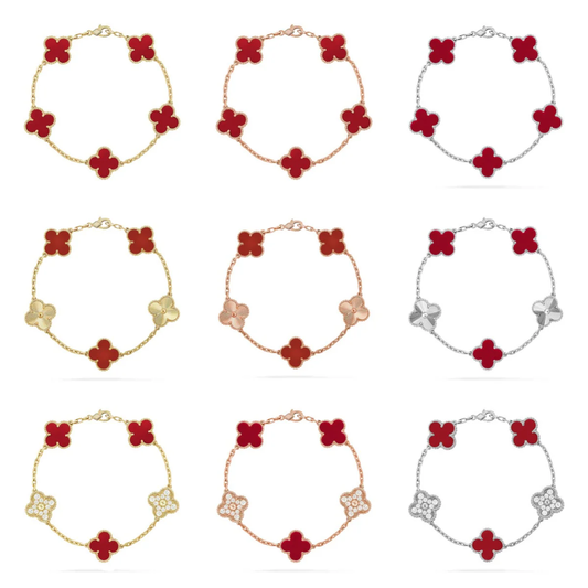 [Auream] CLOVER 5 MOTIF RED CORNELIAN BRACELET COLLECTION