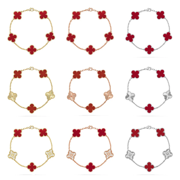 [Auream] CLOVER 5 MOTIF RED CORNELIAN BRACELET COLLECTION