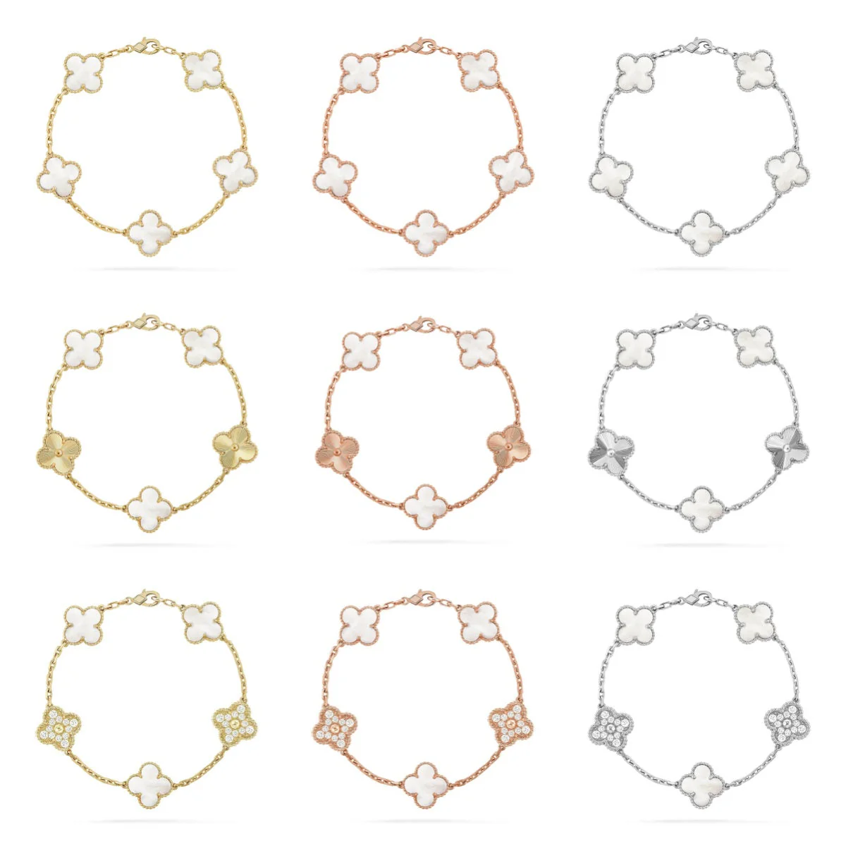 [Auream]CLOVER WHITE PEARL MOP 5 MOTIF BRACELET COLLECTION