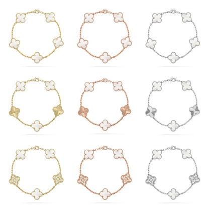 [Auream]CLOVER WHITE PEARL MOP 5 MOTIF BRACELET COLLECTION