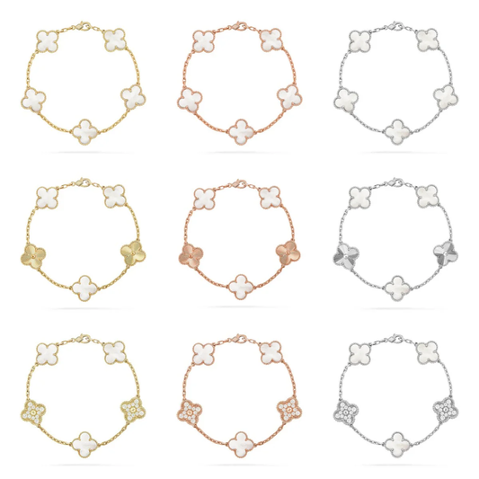 [Auream]CLOVER WHITE PEARL MOP 5 MOTIF BRACELET COLLECTION