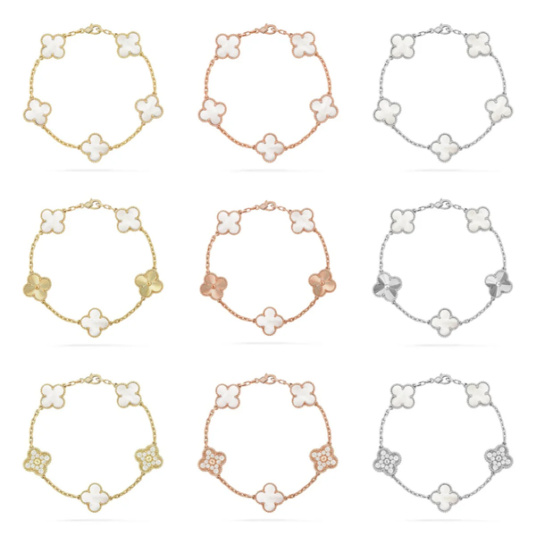 [Auream]CLOVER WHITE PEARL MOP 5 MOTIF BRACELET COLLECTION