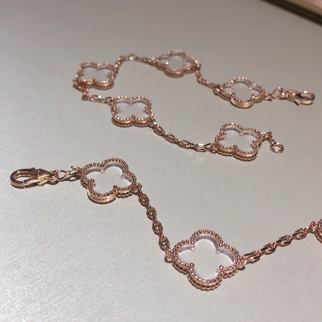 [Auream]CLOVER 5 MOTIF ROCK CRYSTAL BRACELET