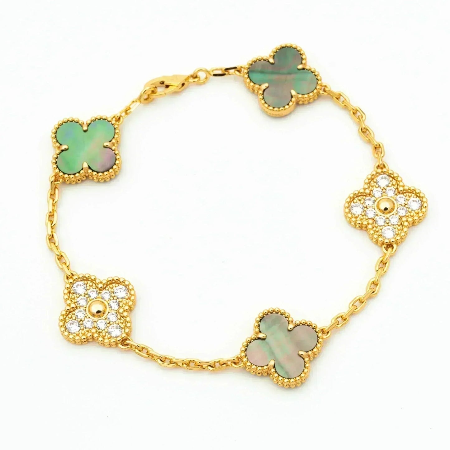 [Auream] CLOVER 5 MOTIF GRAY MOP BRACELET COLLECTION