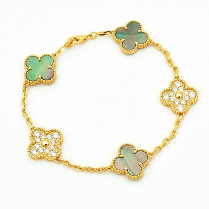 [Auream] CLOVER 5 MOTIF GRAY MOP BRACELET COLLECTION