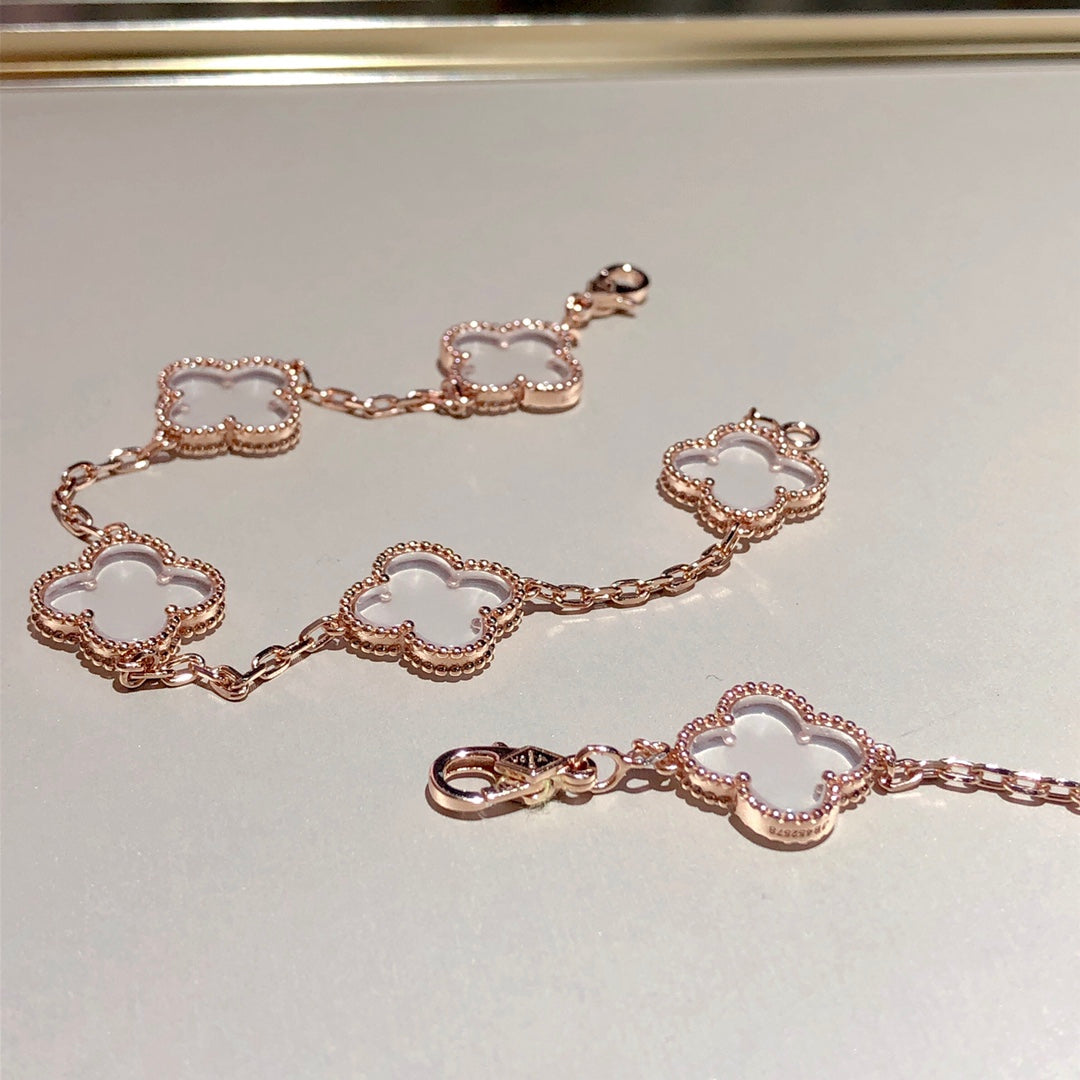 [Auream]CLOVER 5 MOTIF ROCK CRYSTAL BRACELET