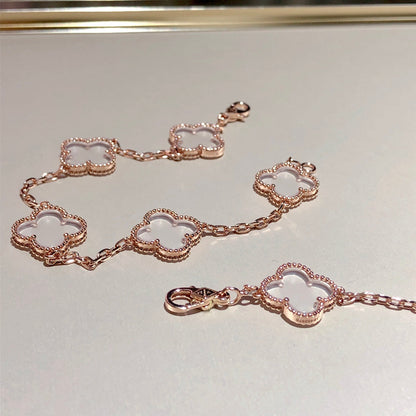 [Auream]CLOVER 5 MOTIF ROCK CRYSTAL BRACELET