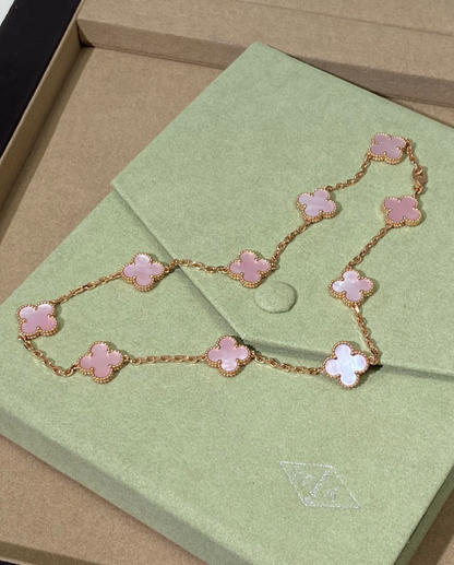 [Auream Jewellery] Pink Necklace with Ten Clover Designs
