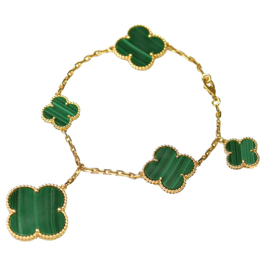[Auream]MAGIC CLOVER MALACHITE GOLD BRACELET 5 MOTIFS