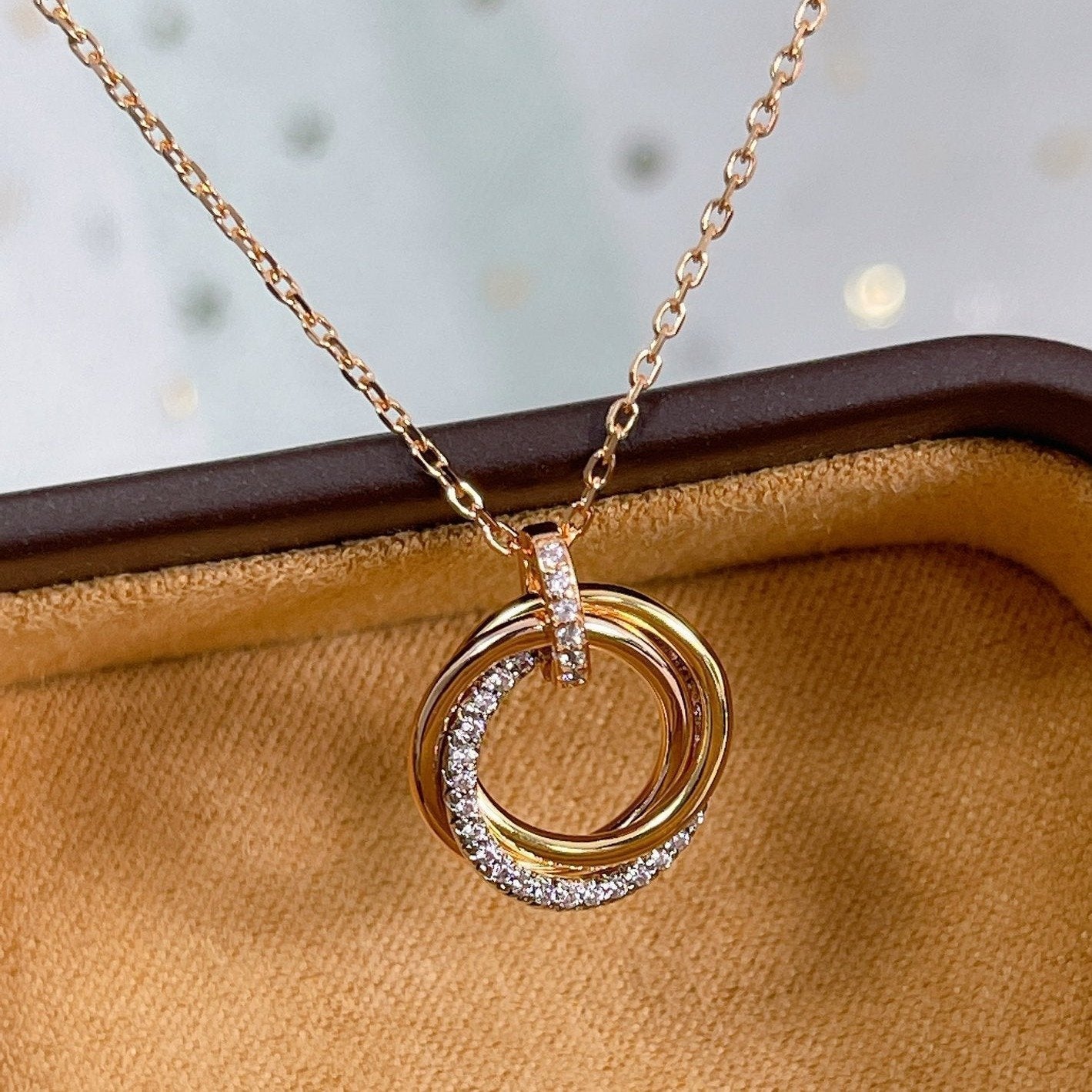 [Auream]TRINITY NECKLACE SILVER GOLD PINK GOLD DIAMONDS