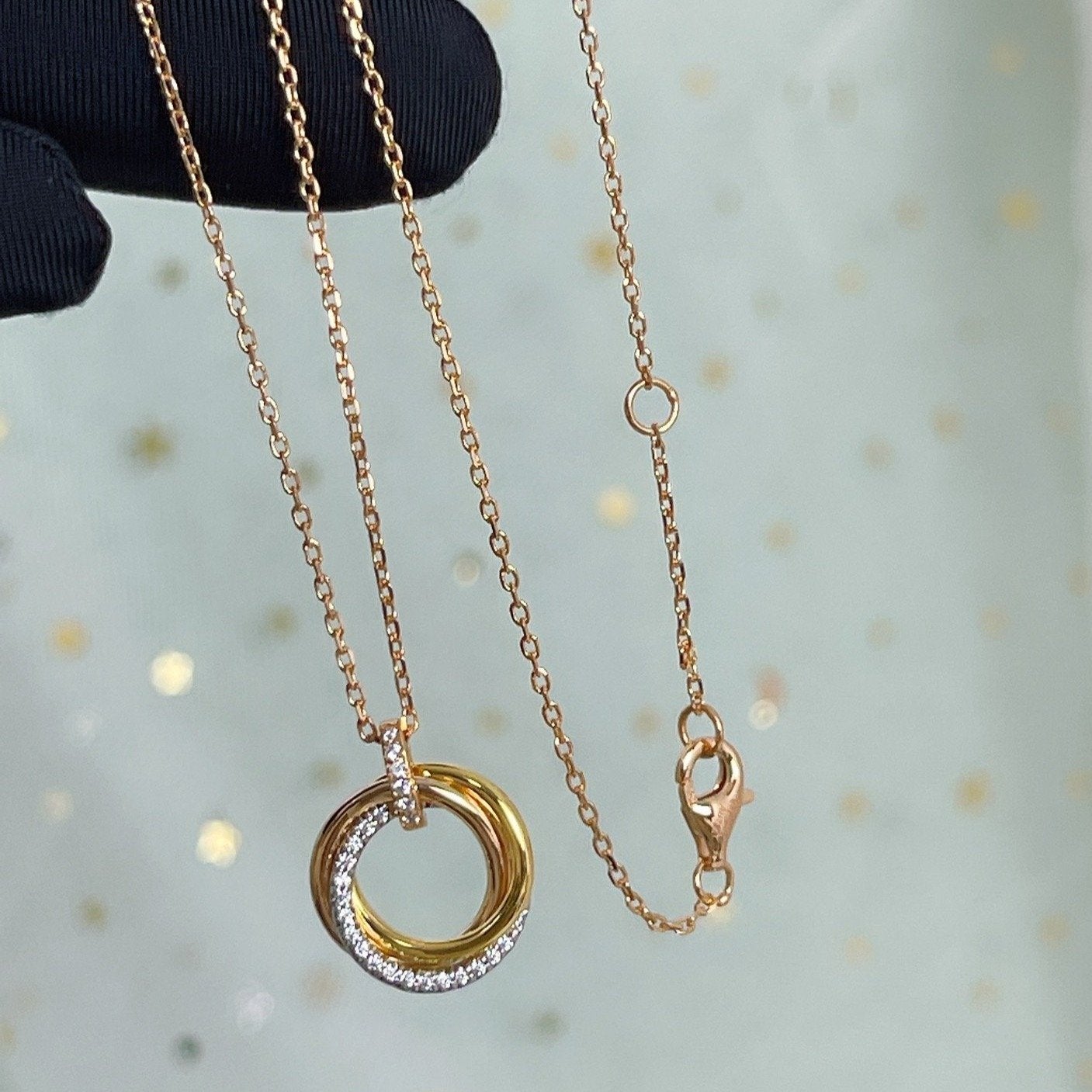 [Auream]TRINITY NECKLACE SILVER GOLD PINK GOLD DIAMONDS
