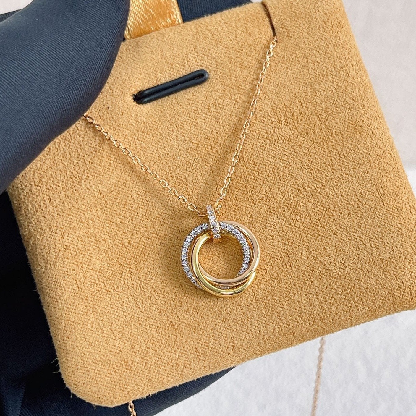 [Auream]TRINITY NECKLACE SILVER GOLD PINK GOLD DIAMONDS