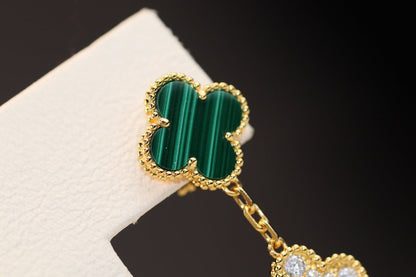 [Auream]CLOVER EARRINGS GOLD MALACHITE DIAMOND 3 MOTIF