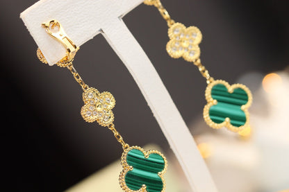 [Auream]CLOVER EARRINGS GOLD MALACHITE DIAMOND 3 MOTIF