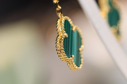 [Auream]CLOVER EARRINGS GOLD MALACHITE DIAMOND 3 MOTIF
