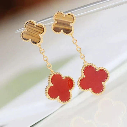 [Auream]CLOVER  2 MOTIF  TIGER EYE CARNELIAN EARRINGS