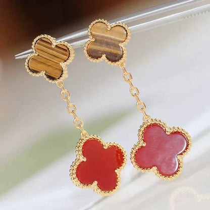 [Auream]CLOVER  2 MOTIF  TIGER EYE CARNELIAN EARRINGS