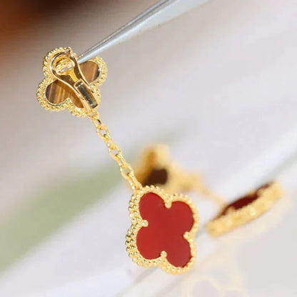 [Auream]CLOVER  2 MOTIF  TIGER EYE CARNELIAN EARRINGS