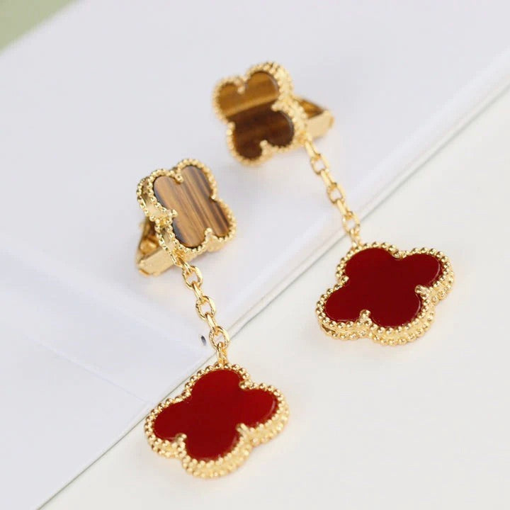 [Auream]CLOVER  2 MOTIF  TIGER EYE CARNELIAN EARRINGS