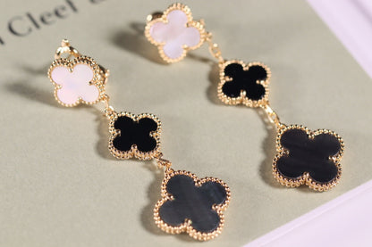[Auream]CLOVER EARRINGS GOLD ONYX MOP 3 MOTIF