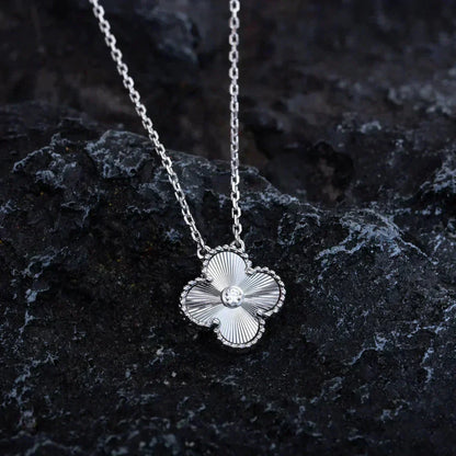 [Auream]CLOVER  15MM DIAMOND LASER NECKLACE SILVER