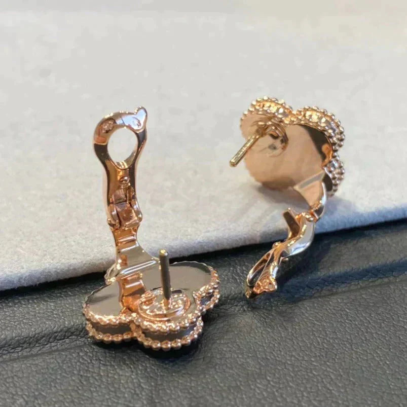 [Auream]CLOVER MEDIUM 1 MOTIFS GRAY MOP  DIAMOND EARRINGS