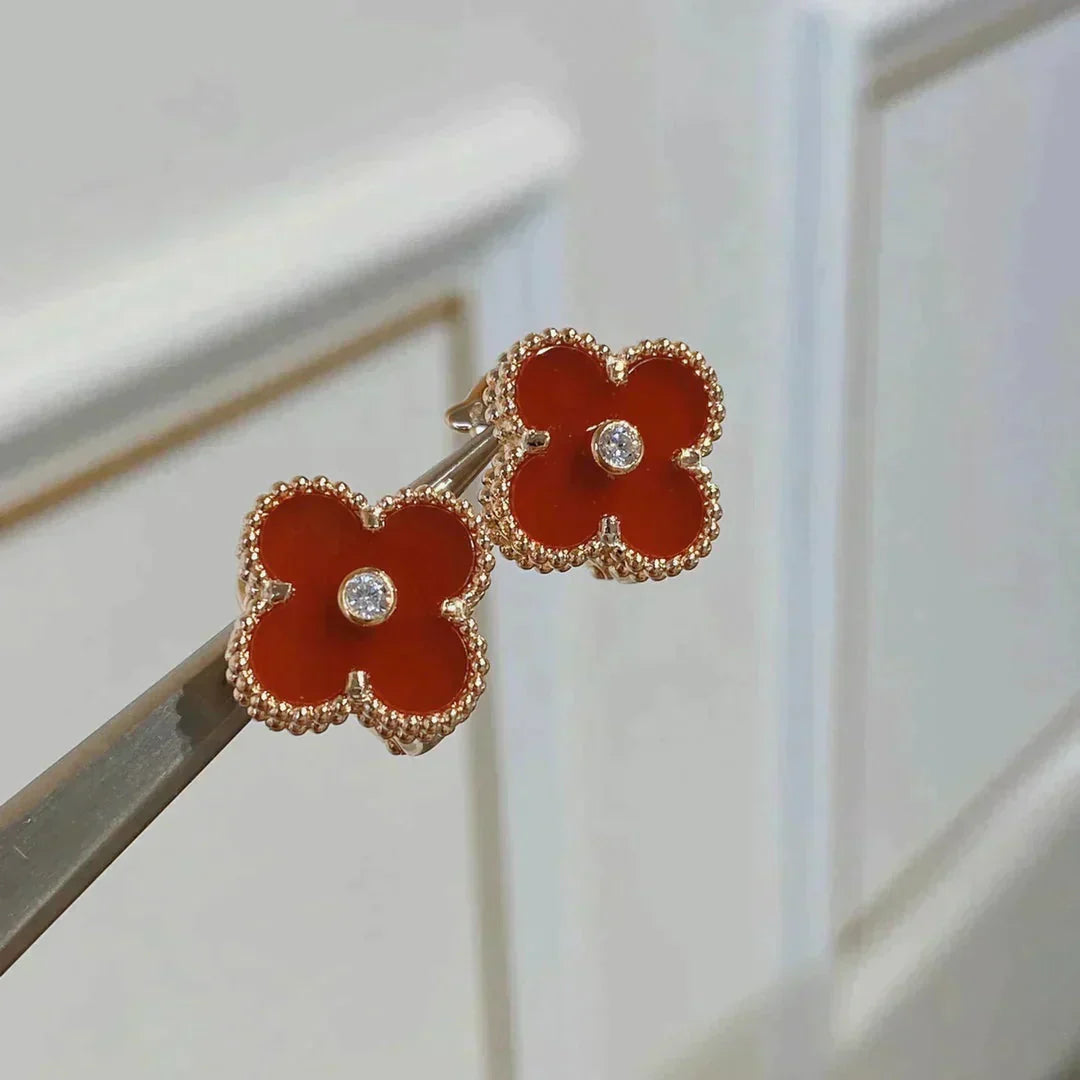 [Auream]CLOVER MEDIUM 1 MOTIFS CARNELIAN  DIAMOND earrings