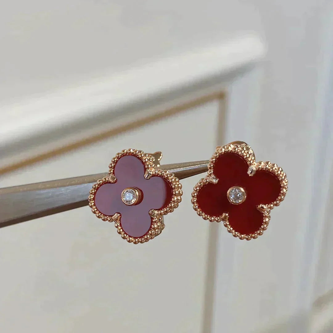 [Auream]CLOVER MEDIUM 1 MOTIFS CARNELIAN  DIAMOND earrings