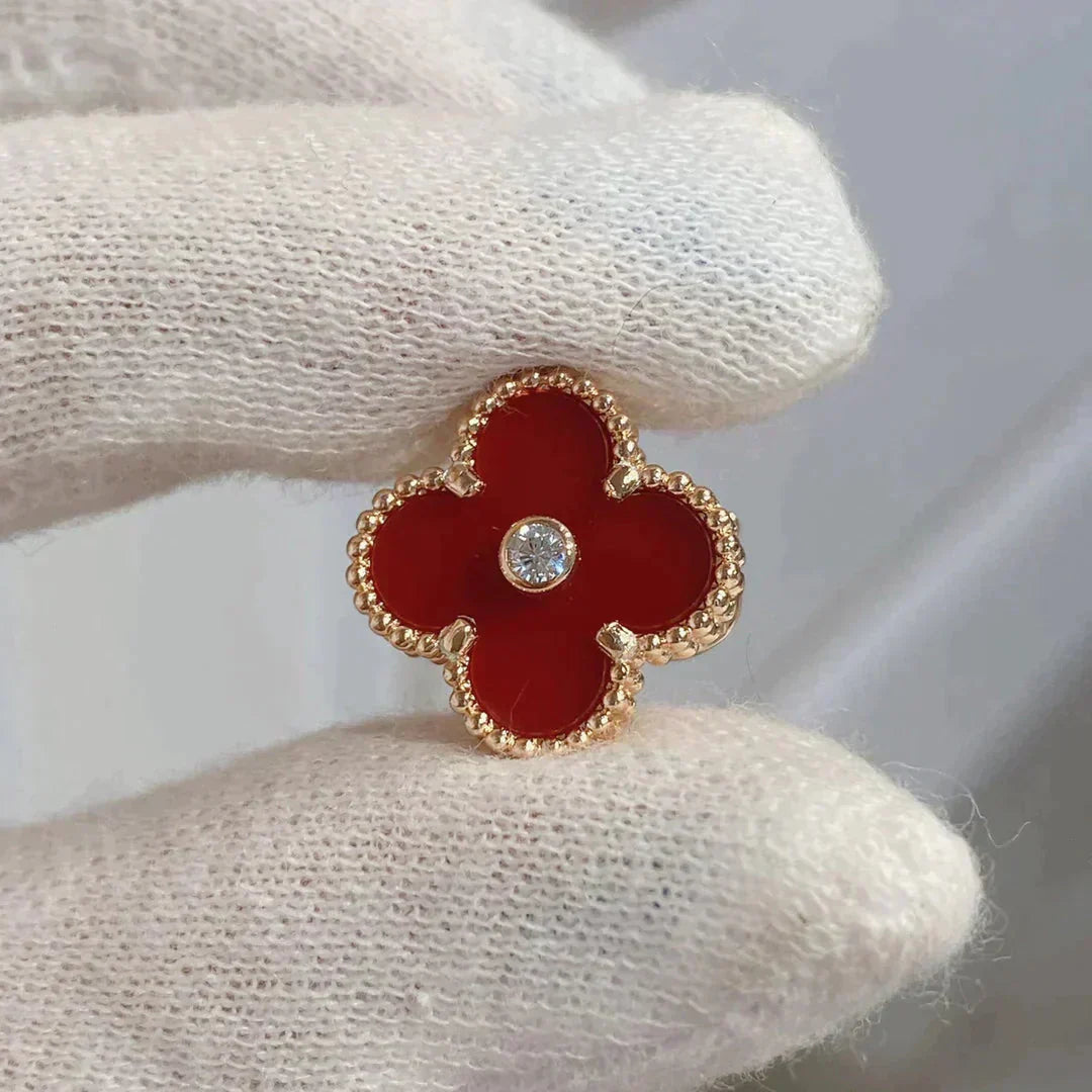 [Auream]CLOVER MEDIUM 1 MOTIFS CARNELIAN  DIAMOND earrings