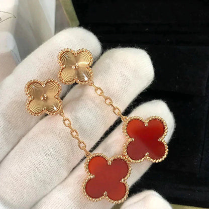 [Auream]CLOVER 2 MOTIF  LASER CARNELIAN EARRINGS