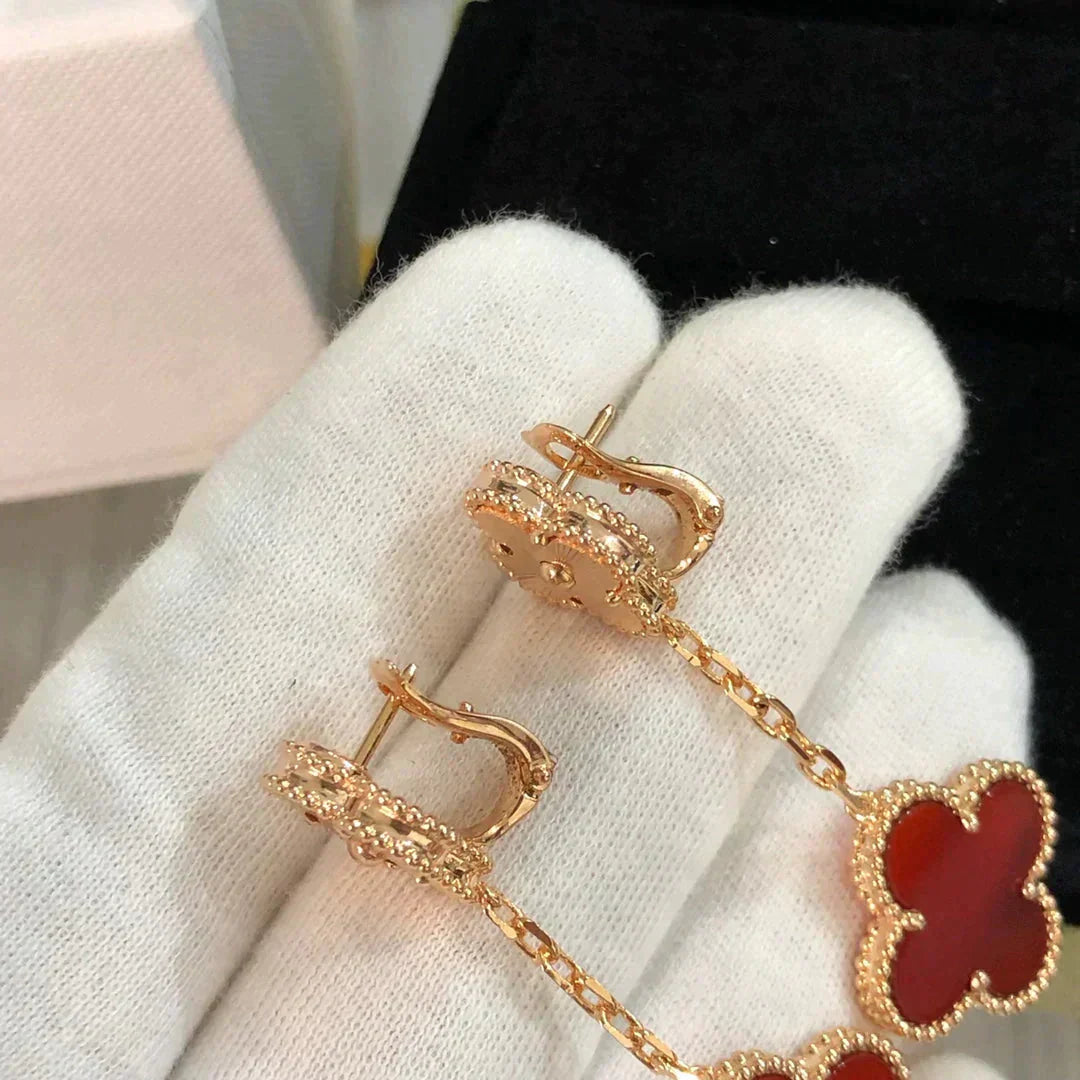 [Auream]CLOVER 2 MOTIF  LASER CARNELIAN EARRINGS