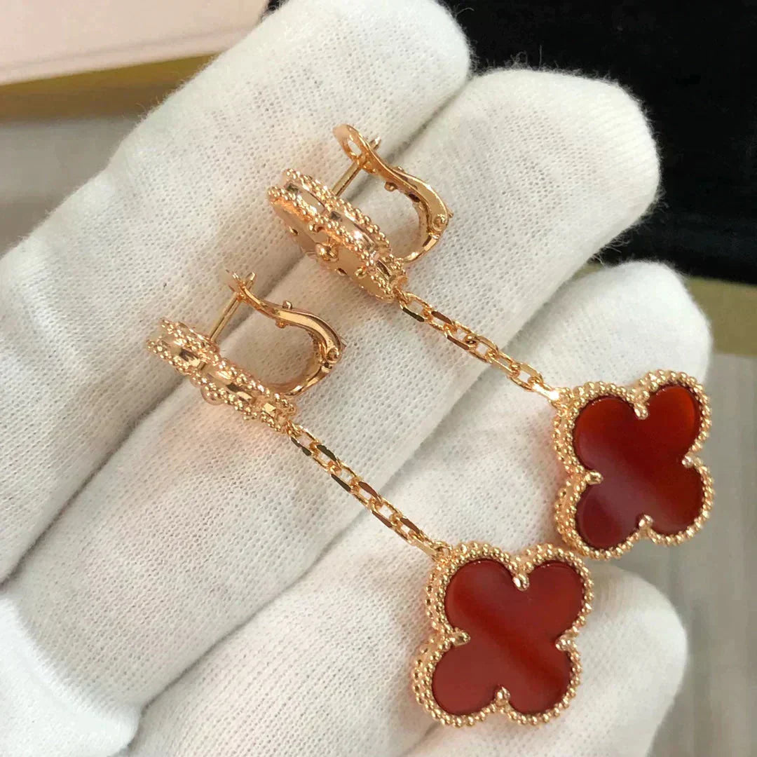 [Auream]CLOVER 2 MOTIF  LASER CARNELIAN EARRINGS