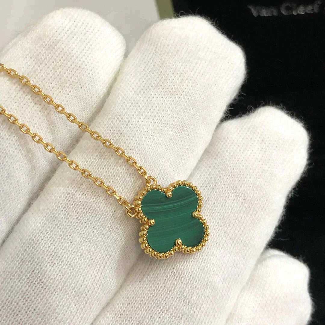 [Auream]CLOVER 15MM MALACHITE SINGLE FLOWER  NECKLACE