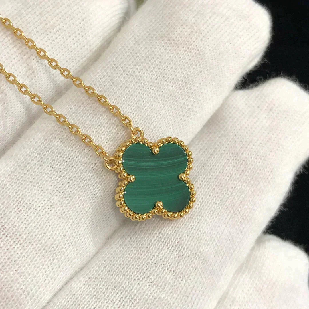 [Auream]CLOVER 15MM MALACHITE SINGLE FLOWER  NECKLACE
