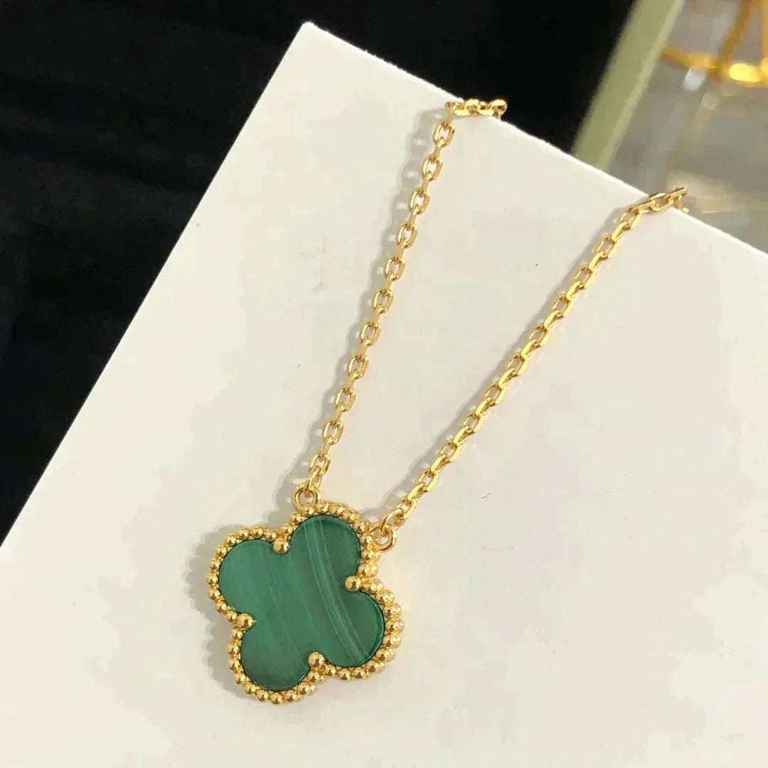 [Auream]CLOVER 15MM MALACHITE SINGLE FLOWER  NECKLACE