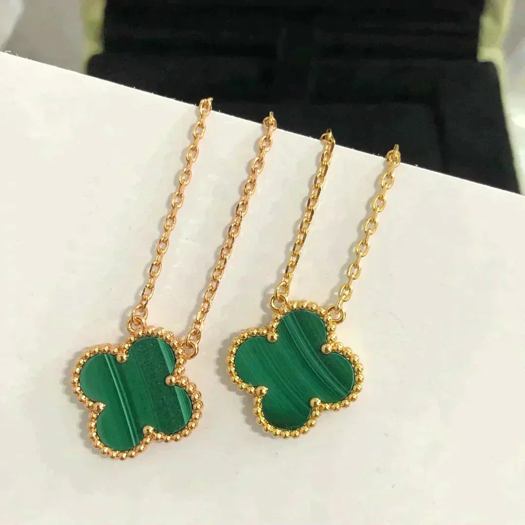 [Auream]CLOVER 15MM MALACHITE SINGLE FLOWER  NECKLACE