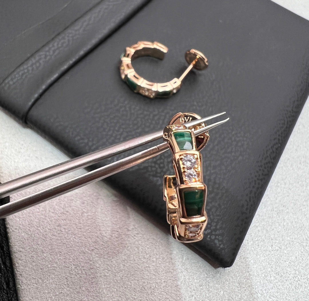 [Auream]SERPENTI MALACHITE PINK GOLD EARRINGS
