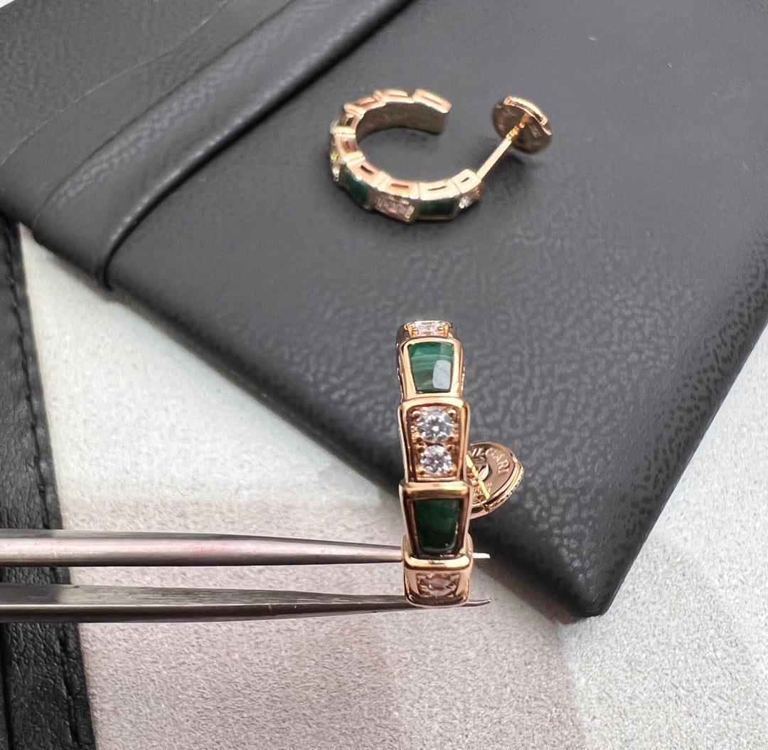 [Auream]SERPENTI MALACHITE PINK GOLD EARRINGS