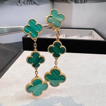[Auream]CLOVER MALACHITE 3 MOTIFS GOLD
