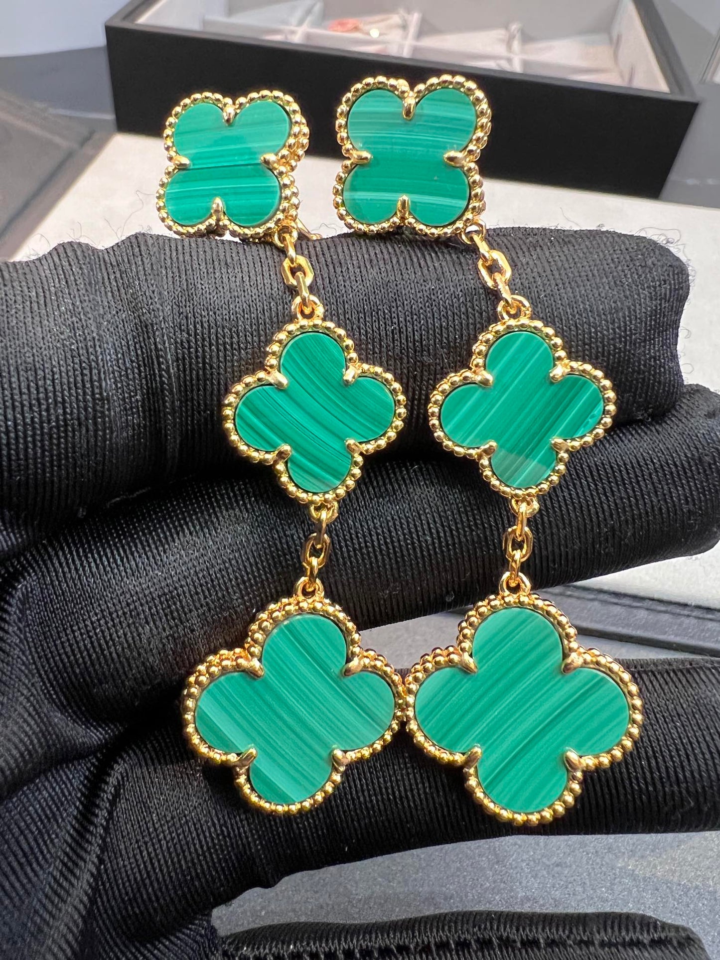 [Auream]CLOVER MALACHITE 3 MOTIFS GOLD
