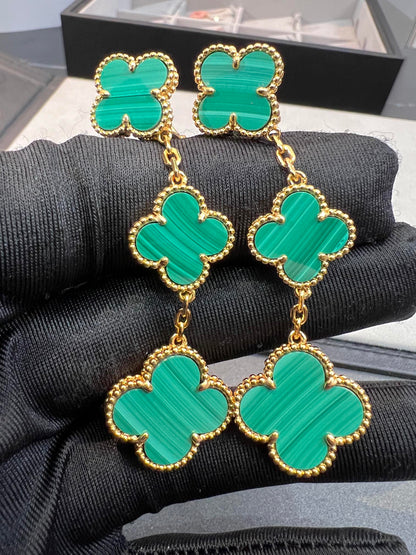 [Auream]CLOVER MALACHITE 3 MOTIFS GOLD