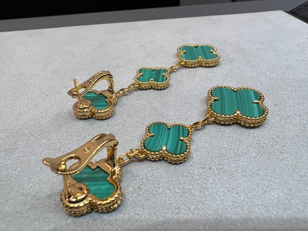[Auream]CLOVER MALACHITE 3 MOTIFS GOLD