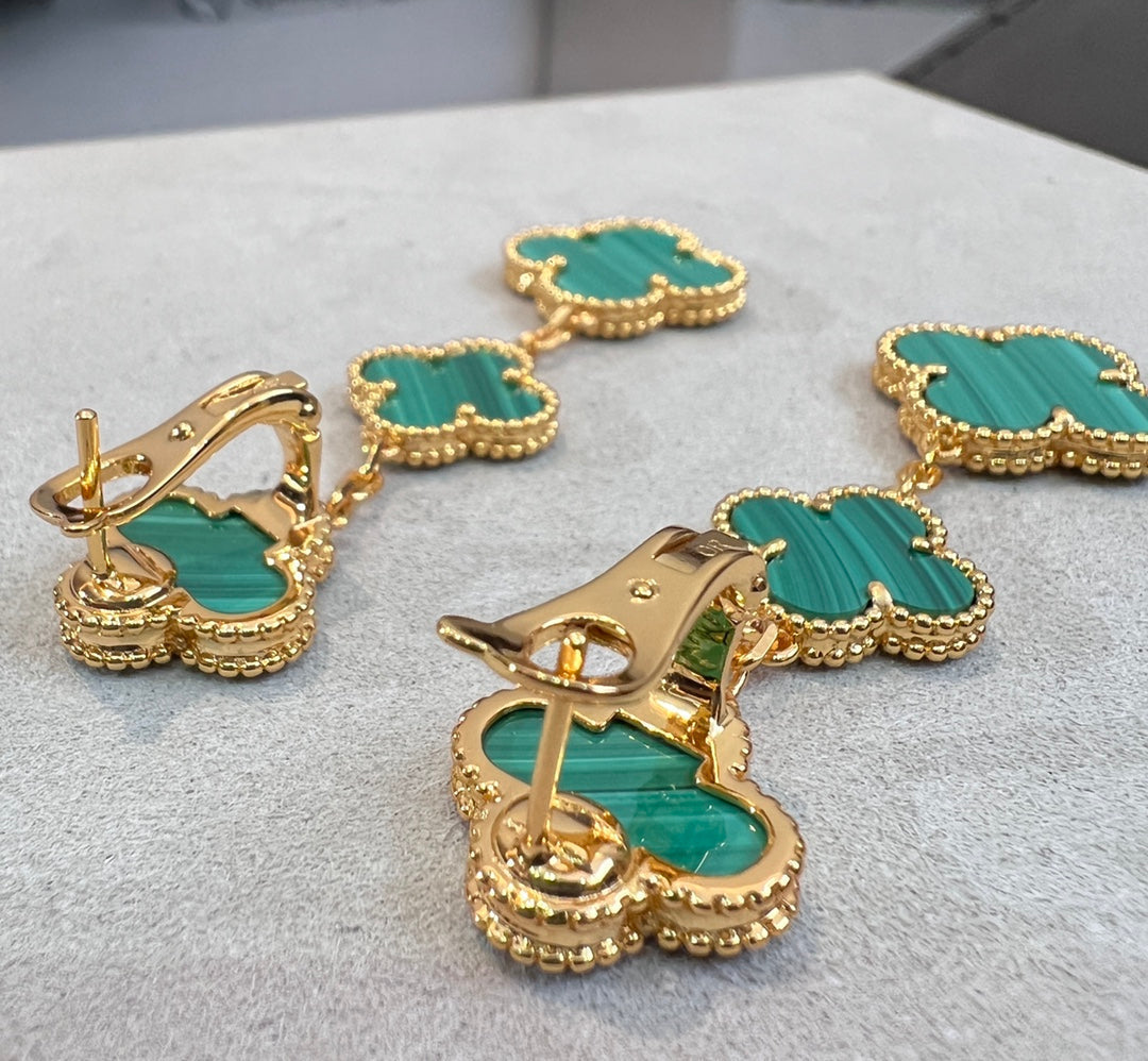 [Auream]CLOVER MALACHITE 3 MOTIFS GOLD