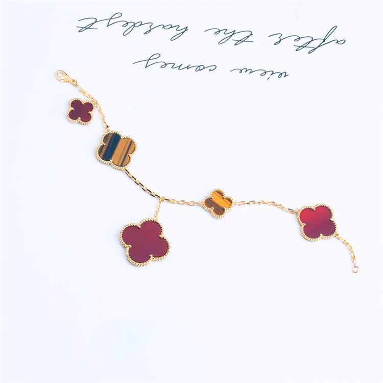 [Auream]CLOVER BRACELET 5 MOTIFS CARNELIAN TIGER EYE