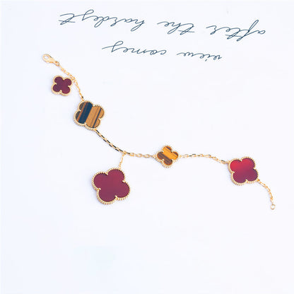 [Auream]CLOVER BRACELET 5 MOTIFS CARNELIAN TIGER EYE