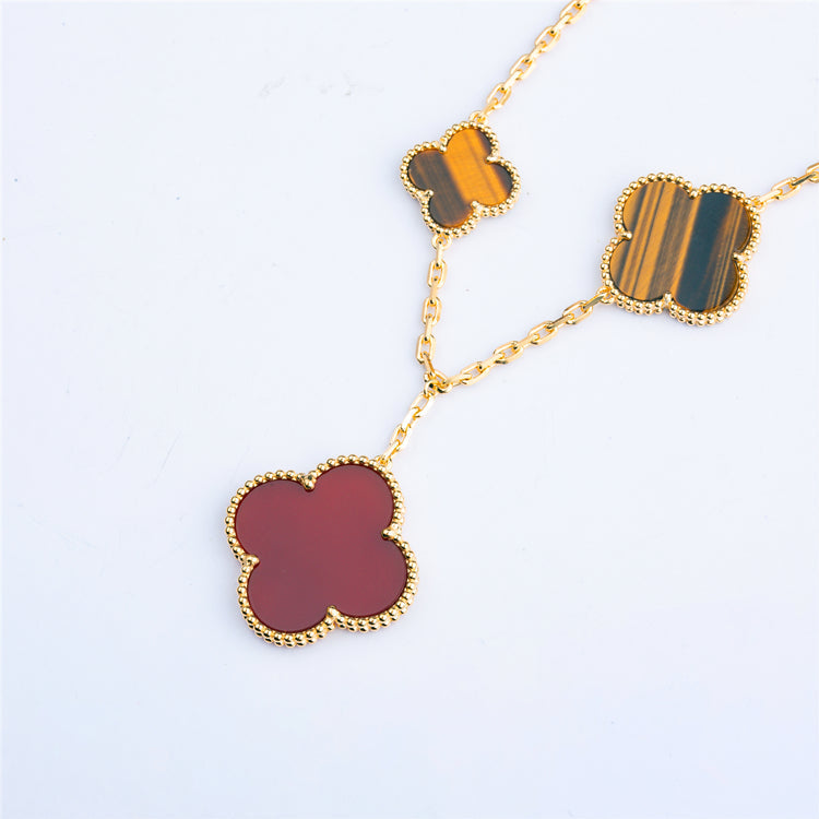 [Auream]CLOVER BRACELET 5 MOTIFS CARNELIAN TIGER EYE