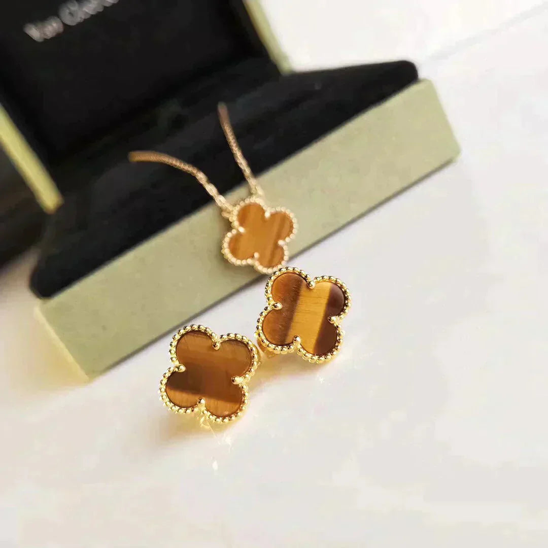 [Auream]CLOVER MEDIUM 1 MOTIFS TIGER EYE EARRINGS